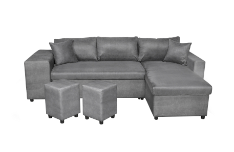 Canapé d'angle OSLO convertible avec coffre et poufs en microfibre