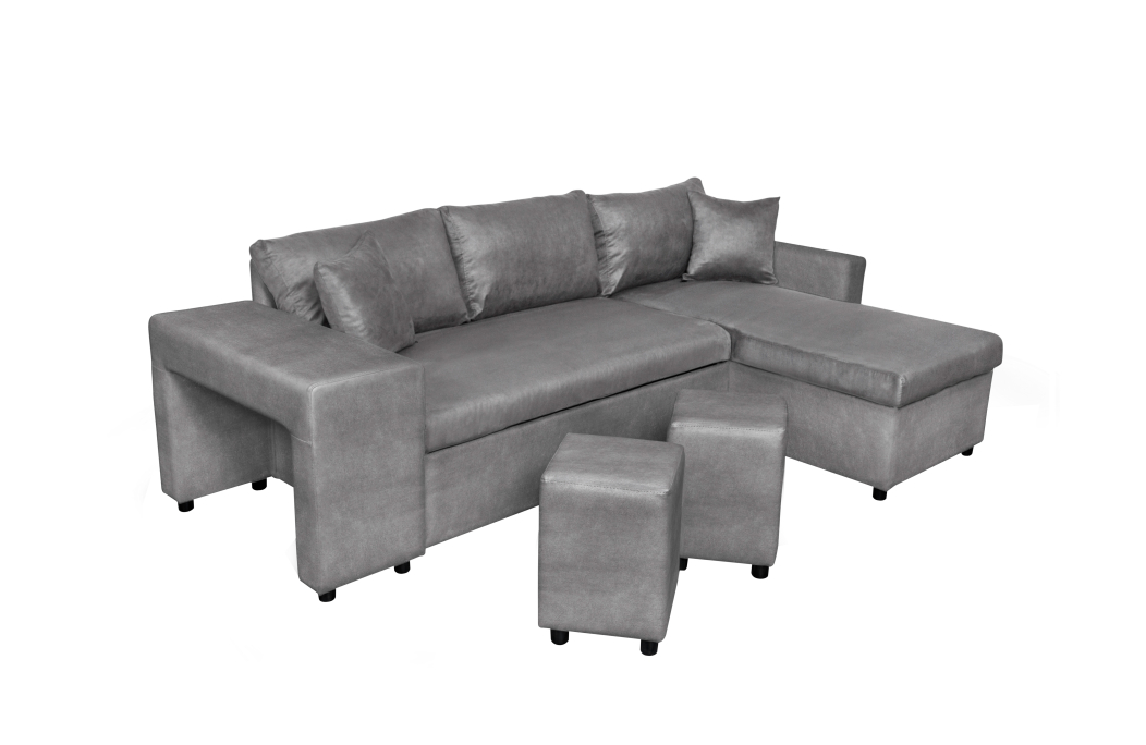 Canapé d'angle OSLO convertible avec coffre et poufs en microfibre