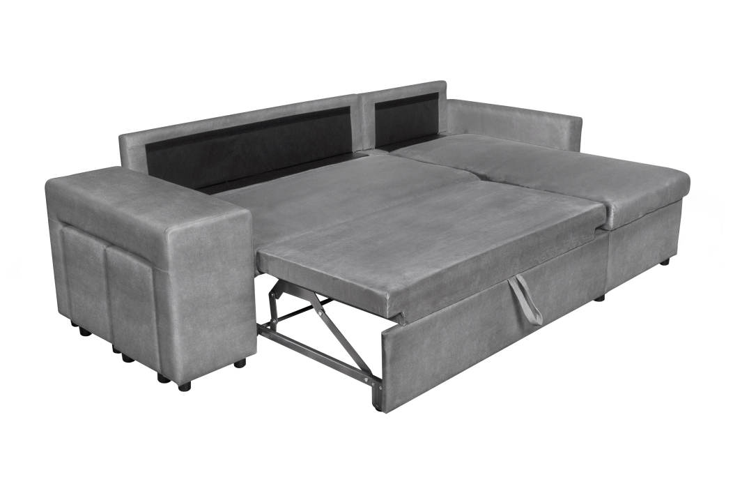 Canapé d'angle OSLO convertible avec coffre et poufs en microfibre