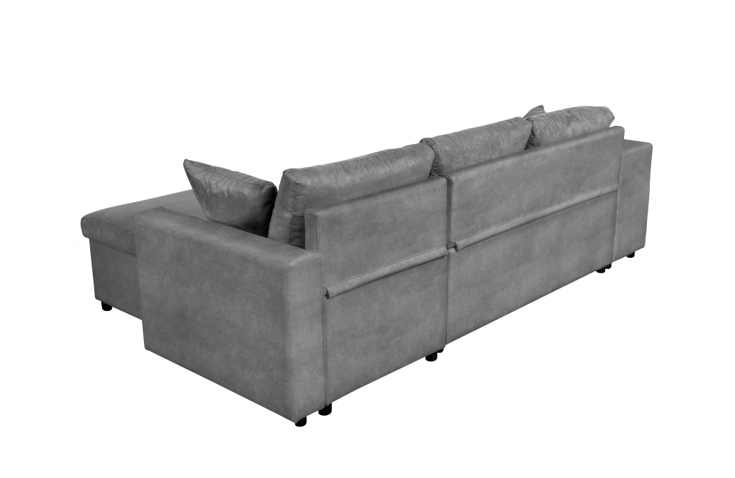 Canapé d'angle OSLO convertible avec coffre et poufs en microfibre
