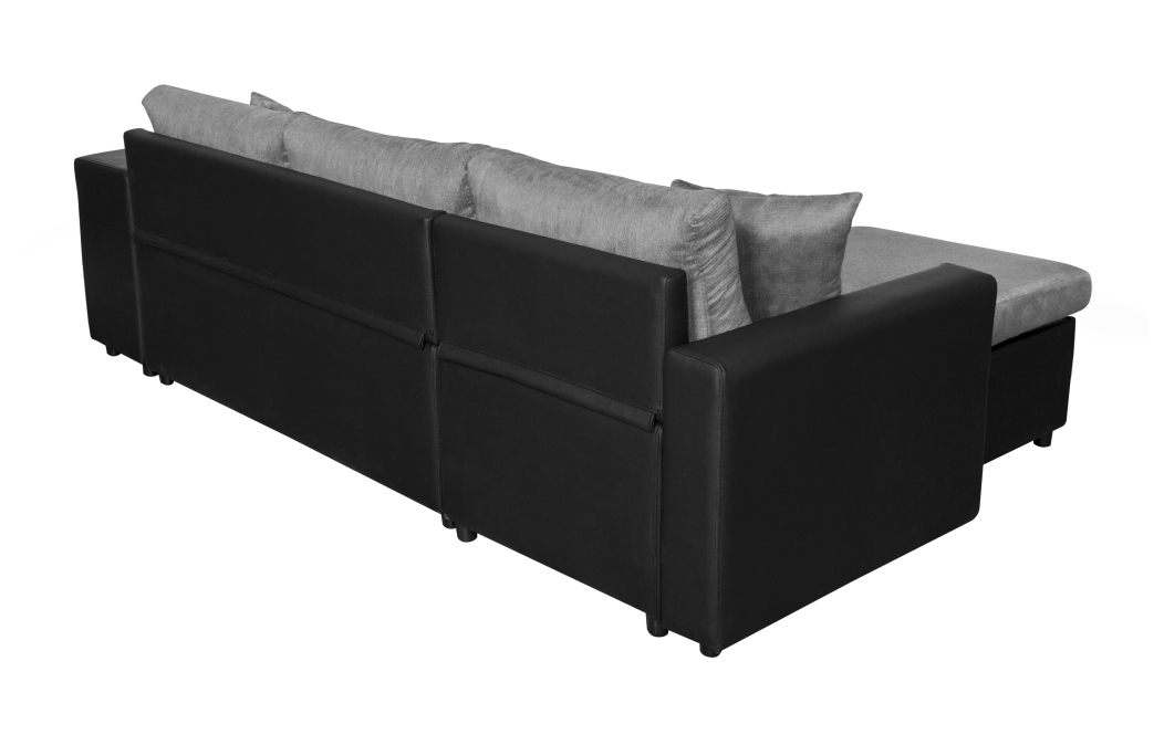 Canapé d'angle OSLO convertible avec coffre et poufs en tissu et simili