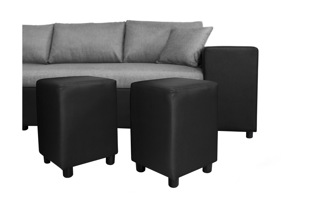 Canapé d'angle OSLO convertible avec coffre et poufs en tissu et simili