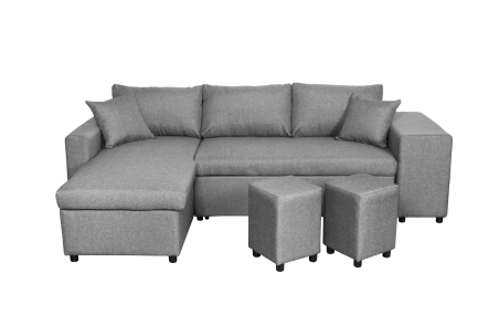 Canapé d'angle OSLO convertible avec coffre et poufs en tissu