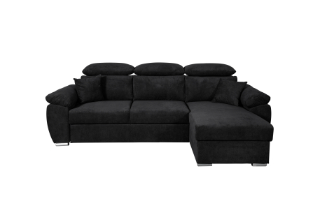 Canapé d'angle KOMO Reversible et Convertible avec coffre et têtières réglables en tissu