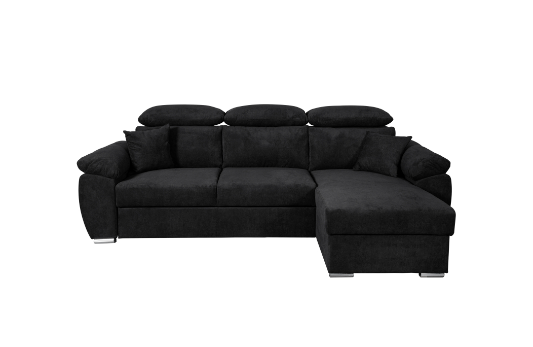 Canapé d'angle KOMO Reversible et Convertible avec coffre et têtières réglables en tissu