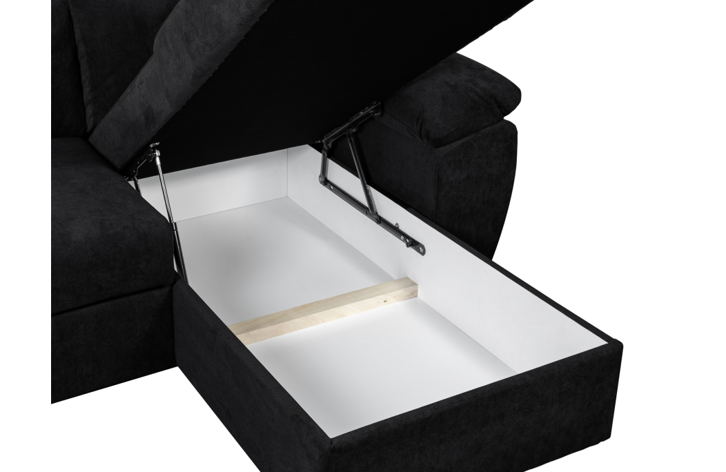 Canapé d'angle KOMO Reversible et Convertible avec coffre et têtières réglables en tissu