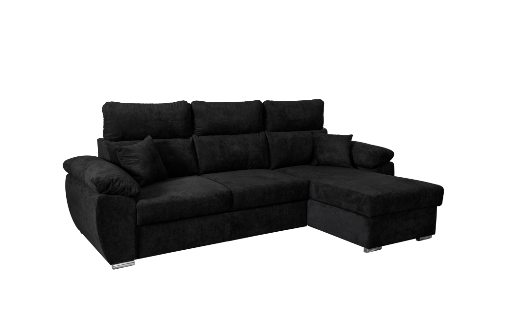 Canapé d'angle KOMO Reversible et Convertible avec coffre et têtières réglables en tissu