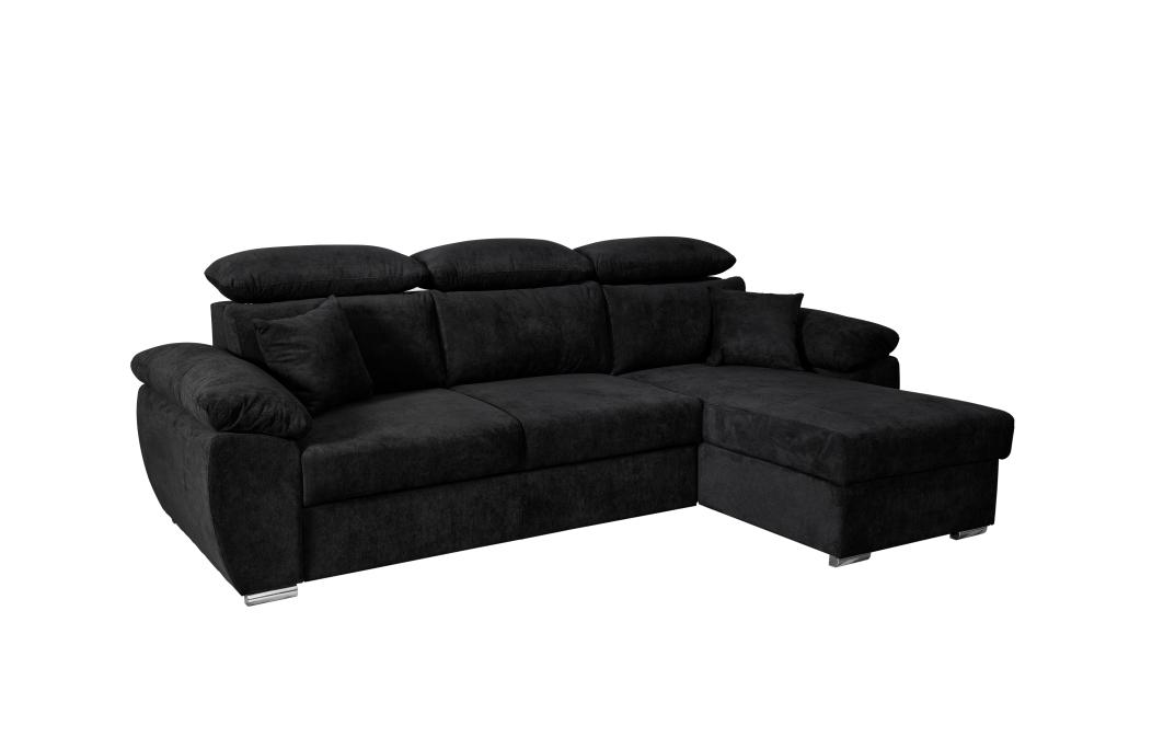 Canapé d'angle KOMO Reversible et Convertible avec coffre et têtières réglables en tissu