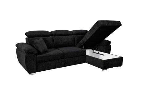 Canapé d'angle KOMO Reversible et Convertible avec coffre et têtières réglables en tissu