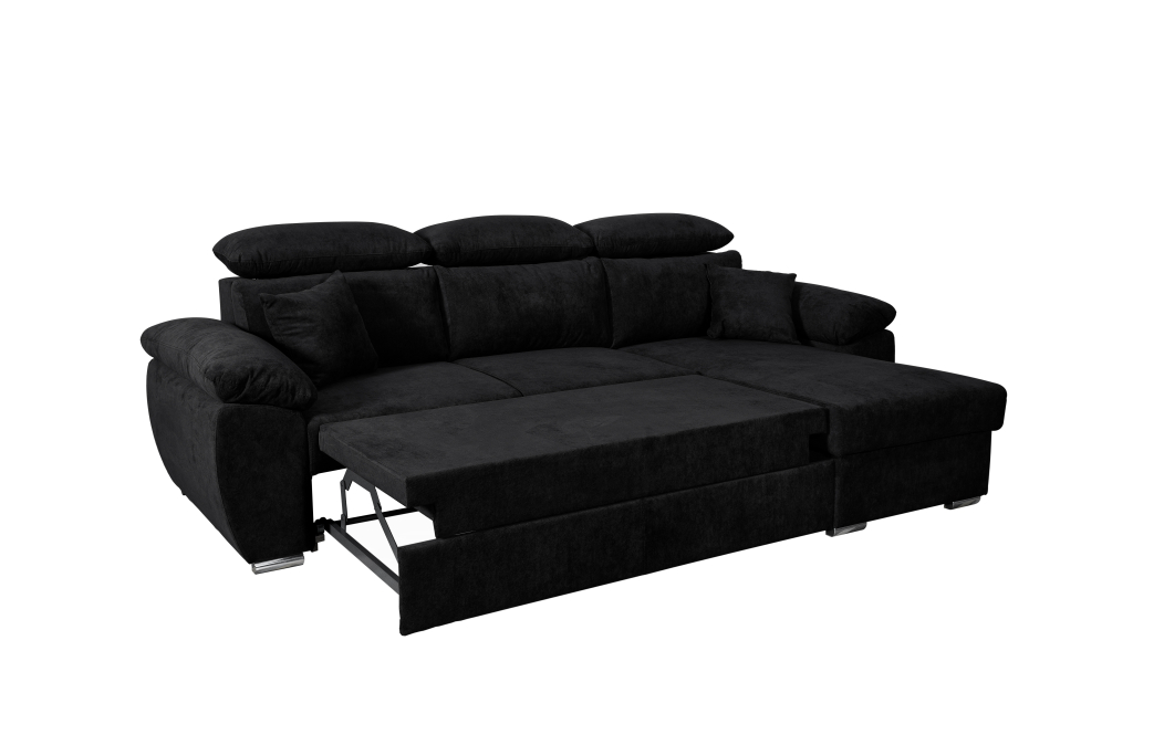 Canapé d'angle KOMO Reversible et Convertible avec coffre et têtières réglables en tissu