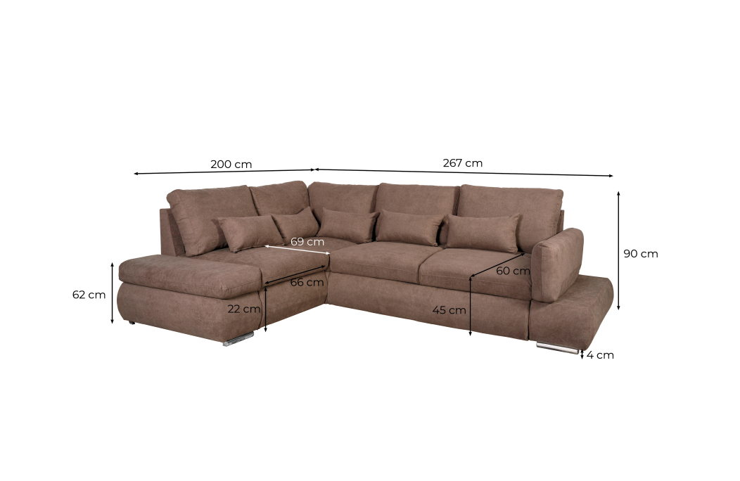 Canapé d'angle SEBASTIAN Réversible et Convertible avec coffre en tissu
