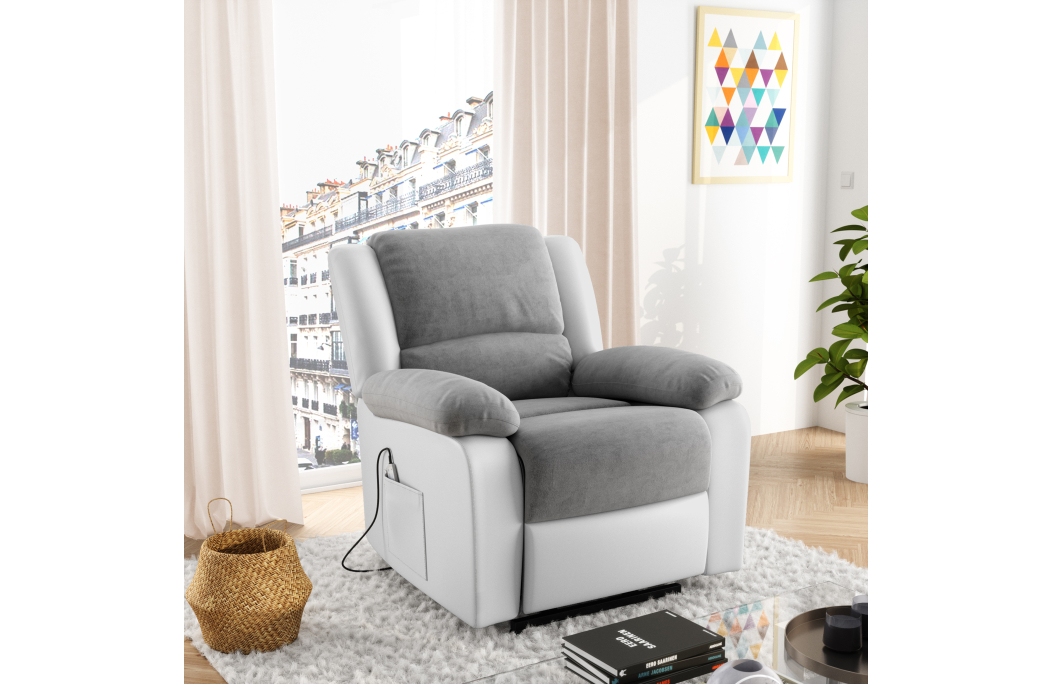 Fauteuil Relaxation électrique, releveur, massant et chauffant Microfibre / Simili DETENTE