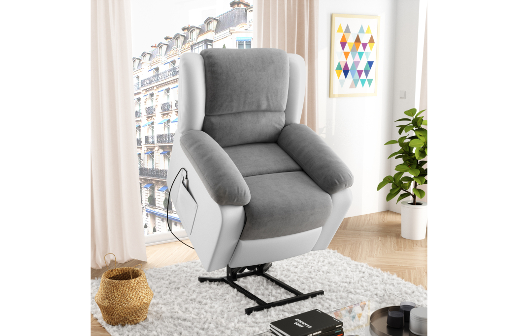 Fauteuil Relaxation électrique, releveur, massant et chauffant Microfibre / Simili DETENTE