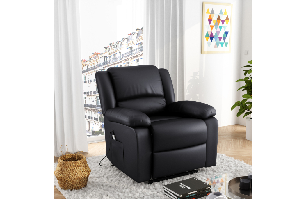 Fauteuil Relaxation électrique, releveur, massant et chauffant Simili cuir DETENTE