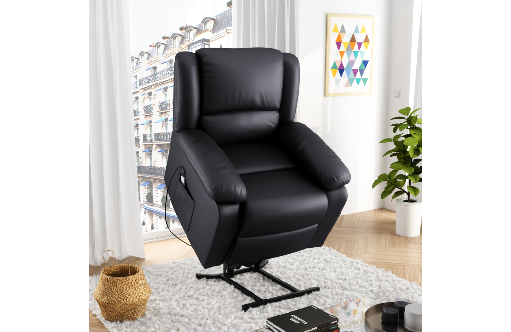 Fauteuil Relaxation électrique, releveur, massant et chauffant Simili cuir DETENTE