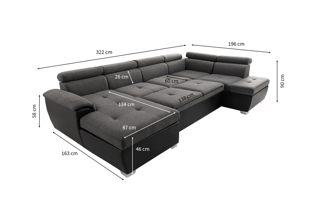 Canapé d'Angle Panoramique PAOLA Convertible en Simili et Tissu