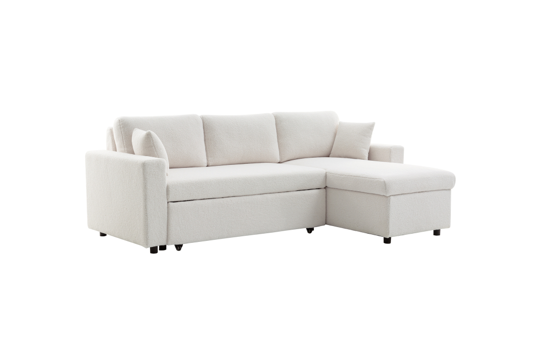 MARIA - Canapé d'angle réversible, convertible en tissu bouclettes