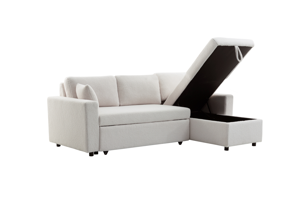 MARIA - Canapé d'angle réversible, convertible en tissu bouclettes