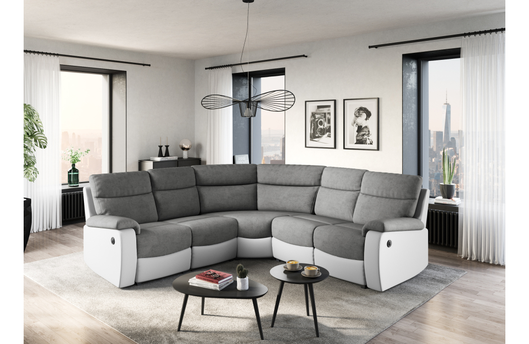 OSCAR - Canapé de relaxation électrique panoramique 6 places en microfibre et simili