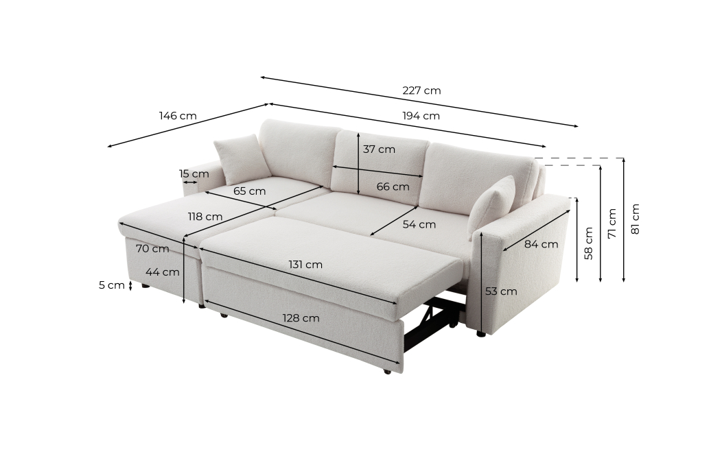 MARIA - Canapé d'angle réversible, convertible en tissu bouclette