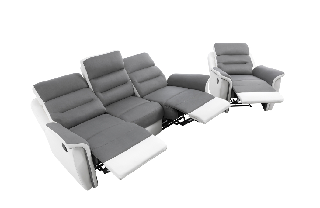 PACK Canapé relax 3 places et 1 fauteuil en PU Blanc et MF Gris