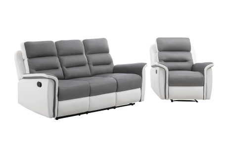 PACK Canapé relax 3 places et 1 fauteuil en PU Blanc et MF Gris