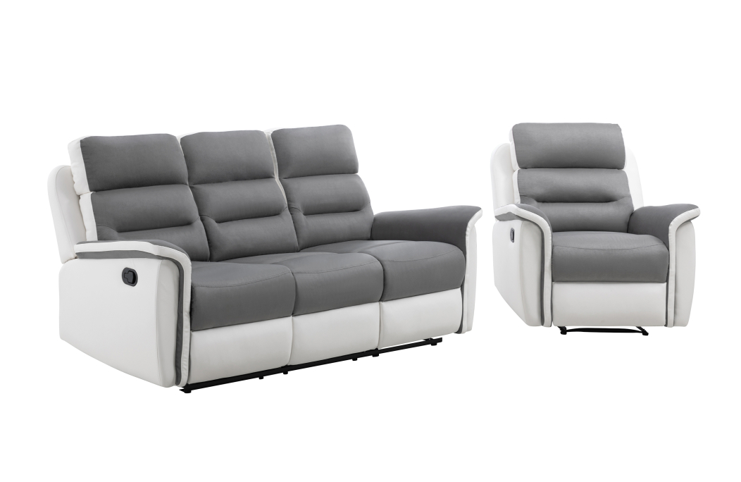 PACK Canapé relax 3 places et 1 fauteuil en PU Blanc et MF Gris