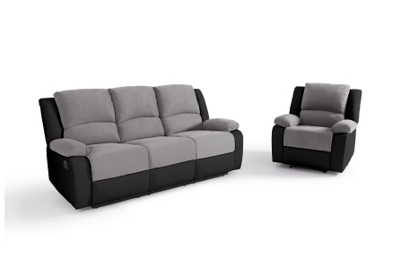 Ensemble de Canapés Relaxation manuel 3 places et 1 place Microfibre Grise / Simili Noir DETENTE