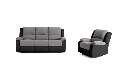 Ensemble de Canapés Relaxation manuel 3 places et 1 place Microfibre Grise / Simili Noir DETENTE
