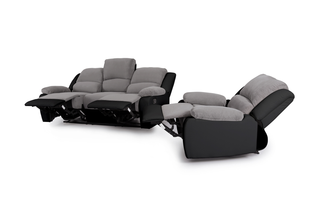 Ensemble de Canapés Relaxation manuel 3 places et 1 place Microfibre Grise / Simili Noir DETENTE