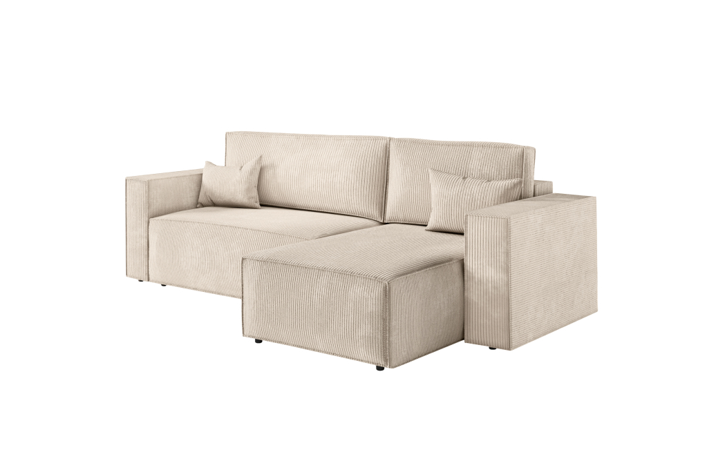 CLARISSE - Canapé d'angle convertible réversible avec coffre en velours côtelé