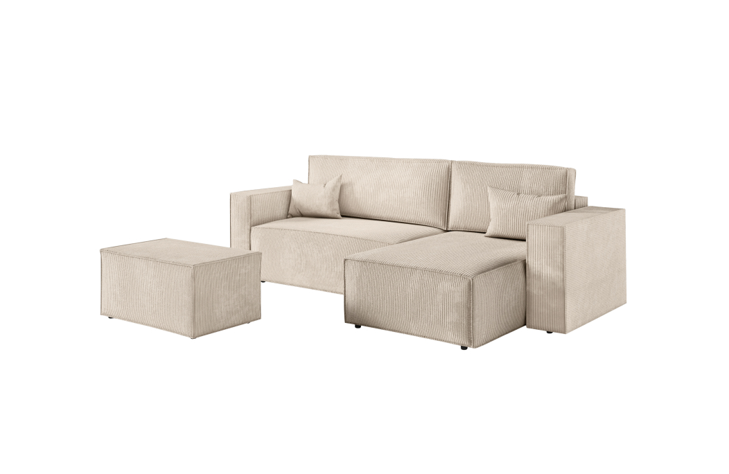 PACK - CLARISSE - Canapé d'angle convertible réversible avec pouf en velours côtelé