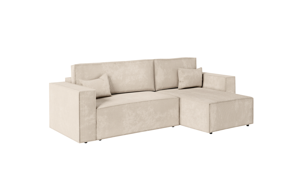 CLARISSE - Canapé d'angle convertible réversible avec pouf en velours côtelé
