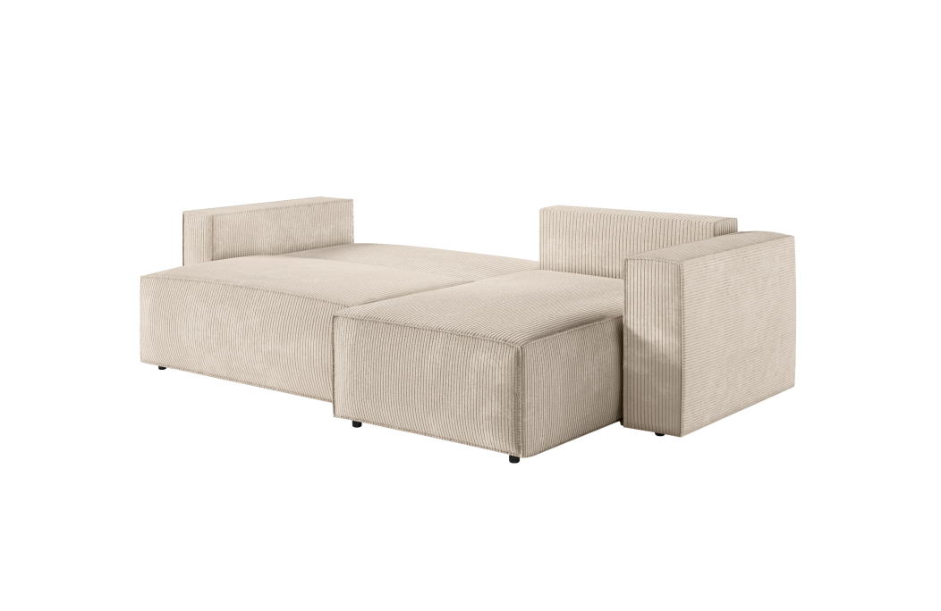 CLARISSE - Canapé d'angle convertible réversible avec pouf en velours côtelé