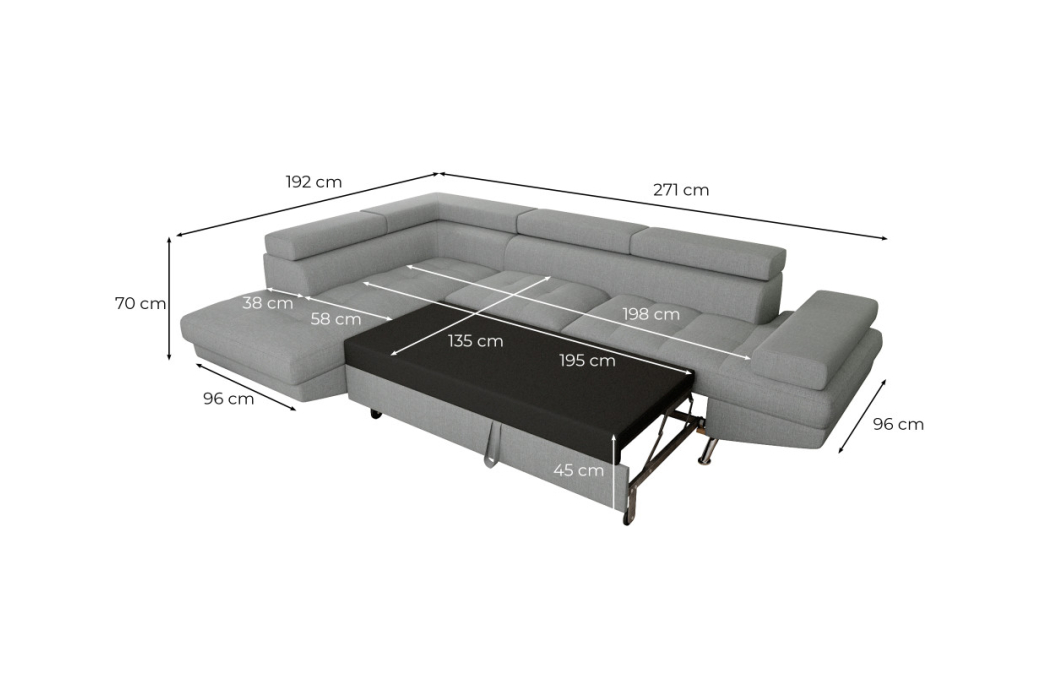 Canapé d'angle RIO Convertible avec coffre en tissu