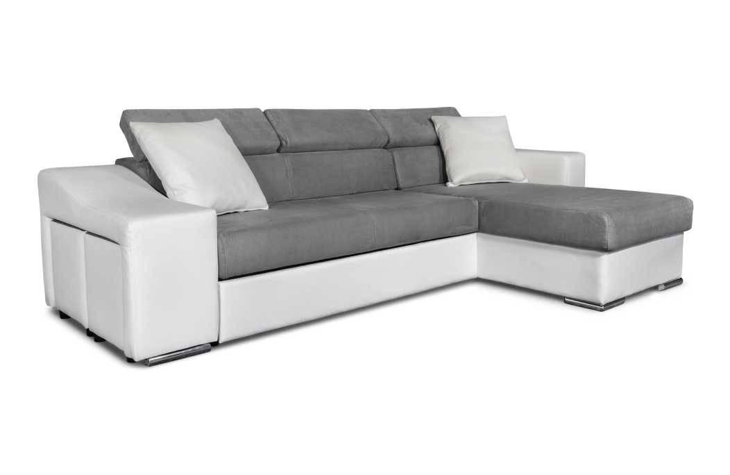 Canapé d'Angle ELONA Convertible en Microfibre et Simili avec poufs