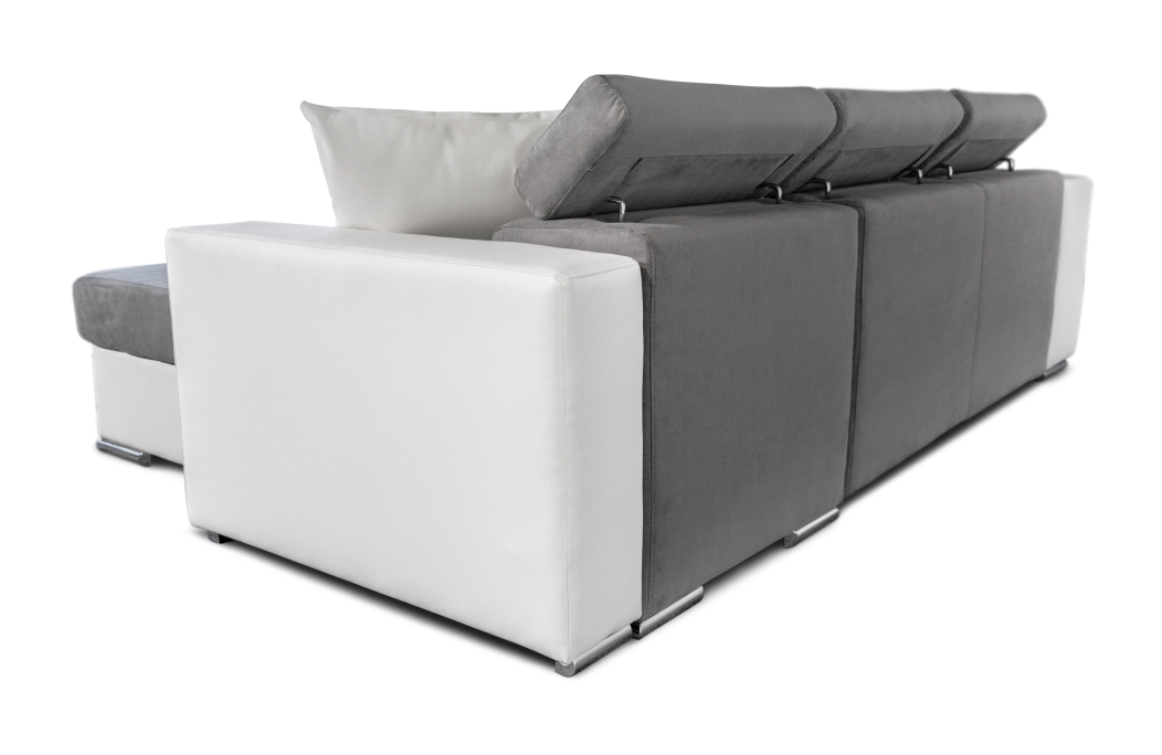 Canapé d'Angle ELONA Convertible en Microfibre et Simili avec poufs