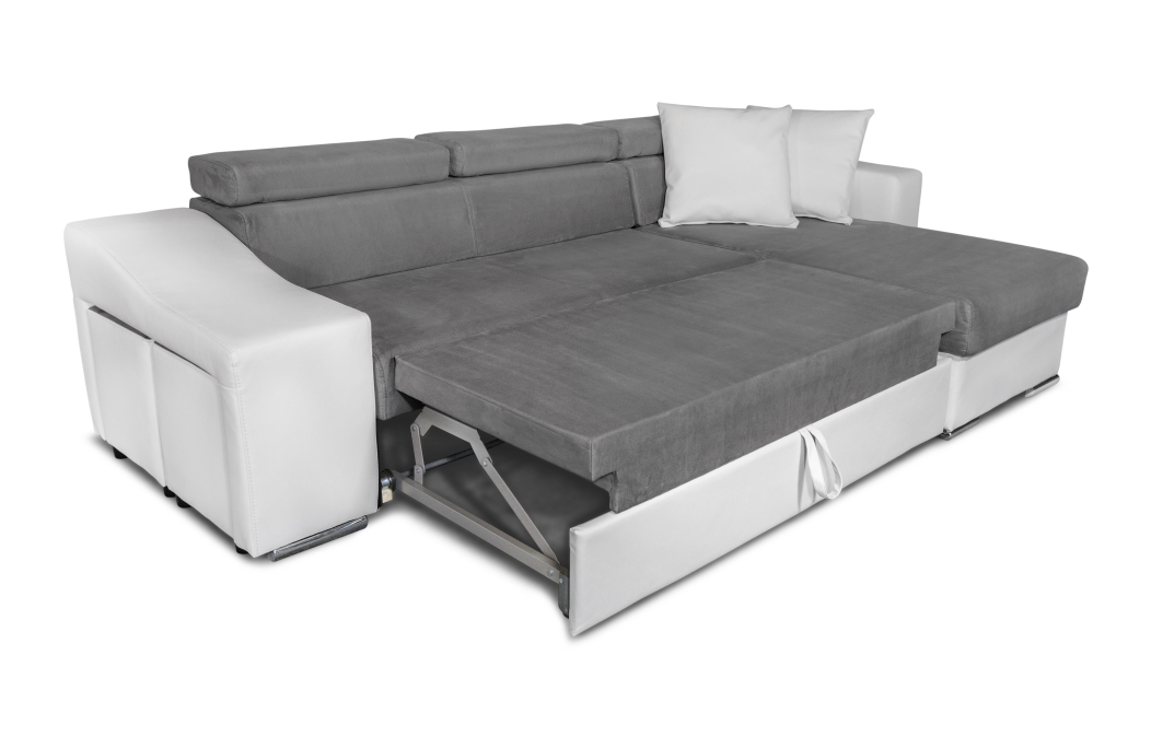 Canapé d'Angle ELONA Convertible en Microfibre et Simili avec poufs
