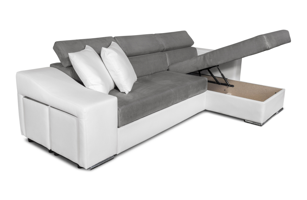Canapé d'Angle ELONA Convertible en Microfibre et Simili avec poufs