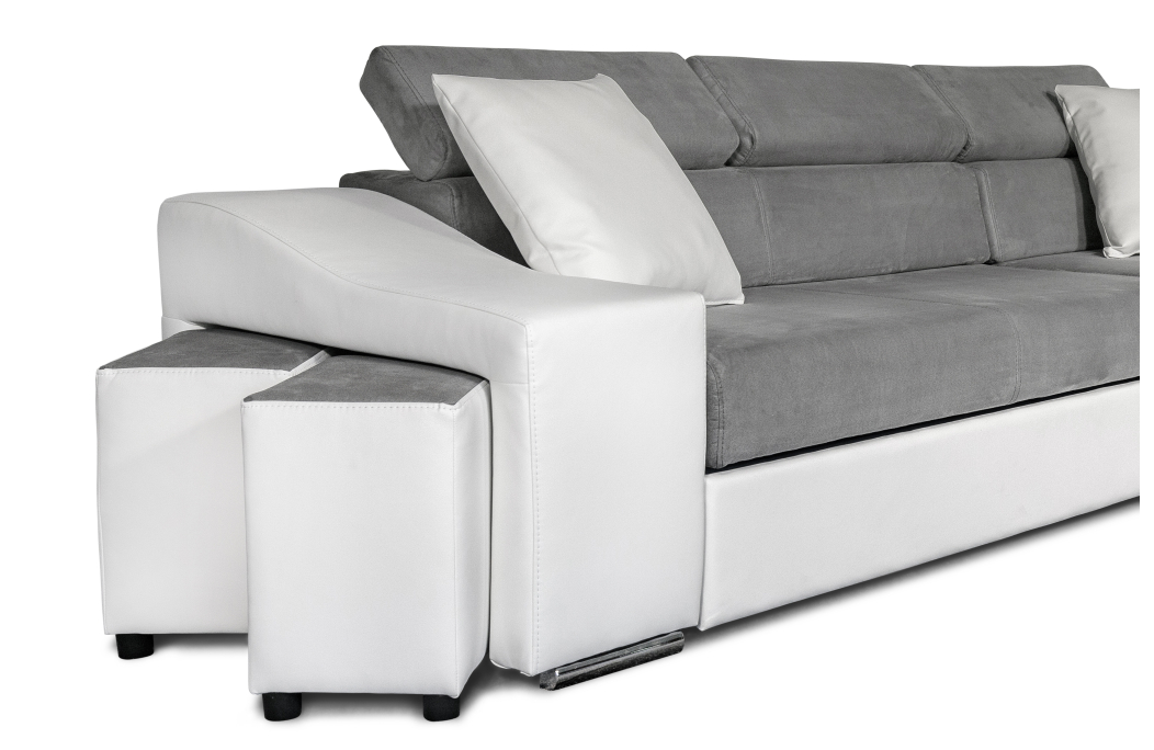 Canapé d'Angle ELONA Convertible en Microfibre et Simili avec poufs
