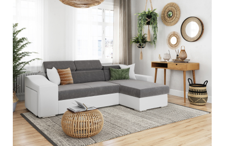 Canapé d'Angle ELONA Convertible en Microfibre et Simili avec poufs
