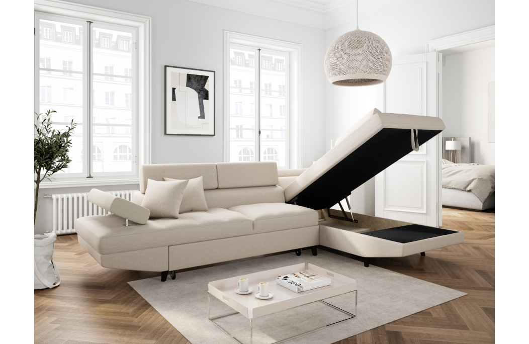 Canapé d'angle RIO Convertible avec coffre en tissu