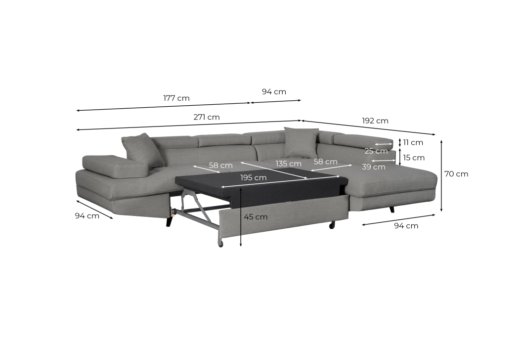 Canapé d'angle RIO Convertible avec coffre en tissu