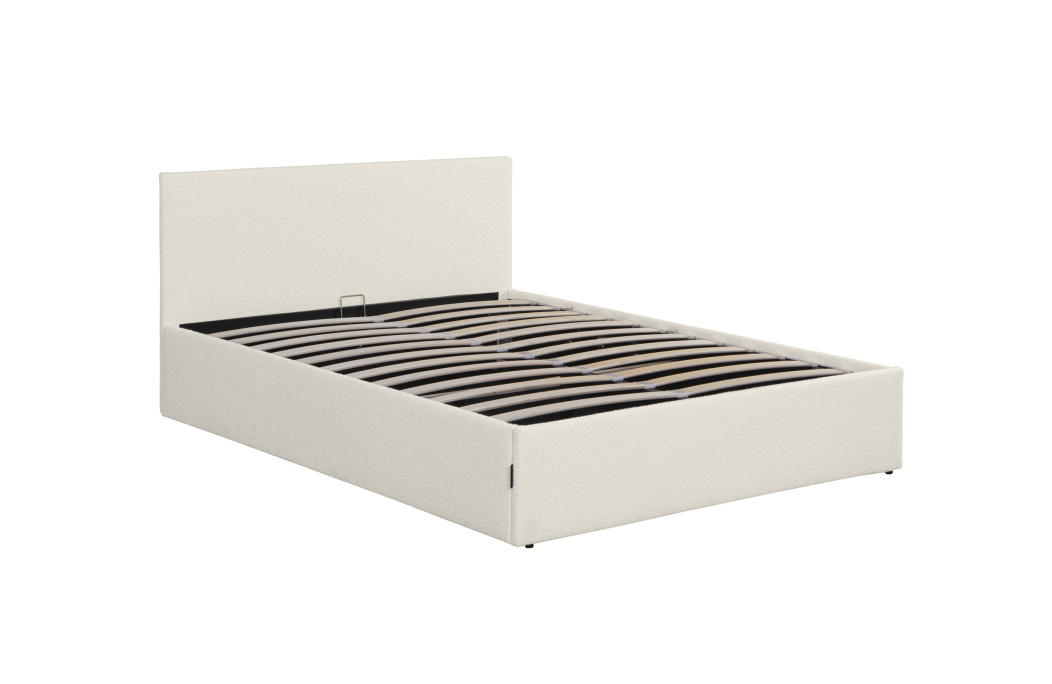 MARCEL - Cadre de lit avec coffre de rangement et tête de lit en tissu bouclette