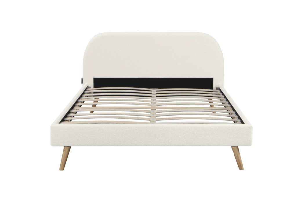 Cadre de lit MOBY scandinave avec tête de lit et sommier à lattes en tissu bouclette