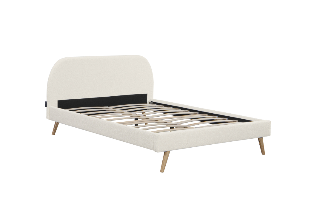 SANDRO - Cadre de lit scandinave avec tête de lit et sommier à lattes en tissu bouclette