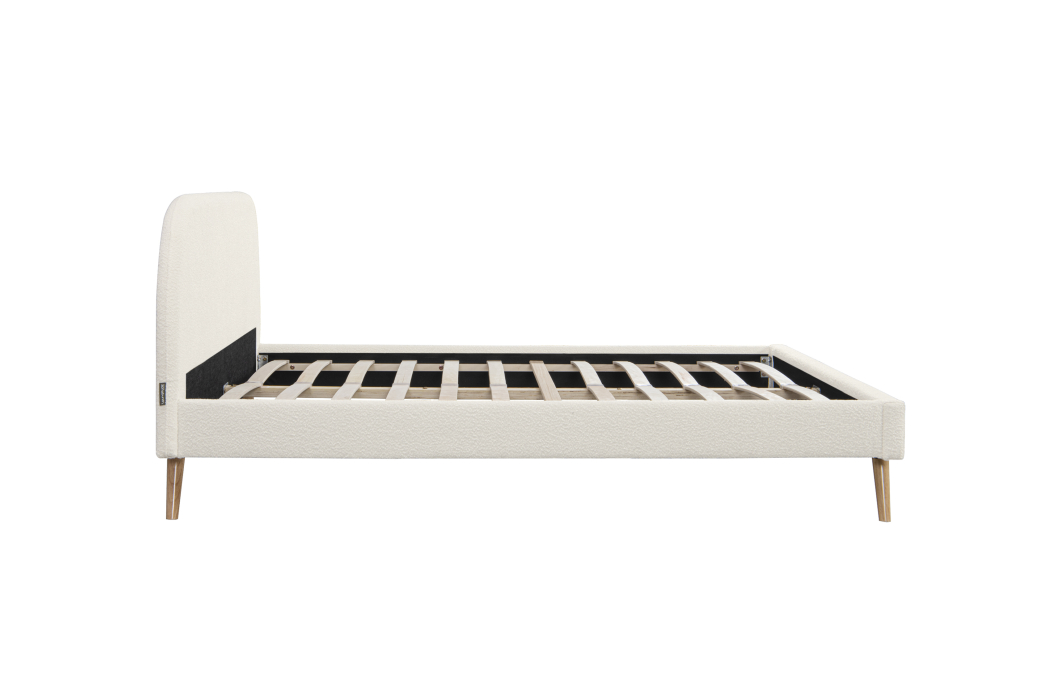 SANDRO - Cadre de lit scandinave avec tête de lit et sommier à lattes en tissu bouclette