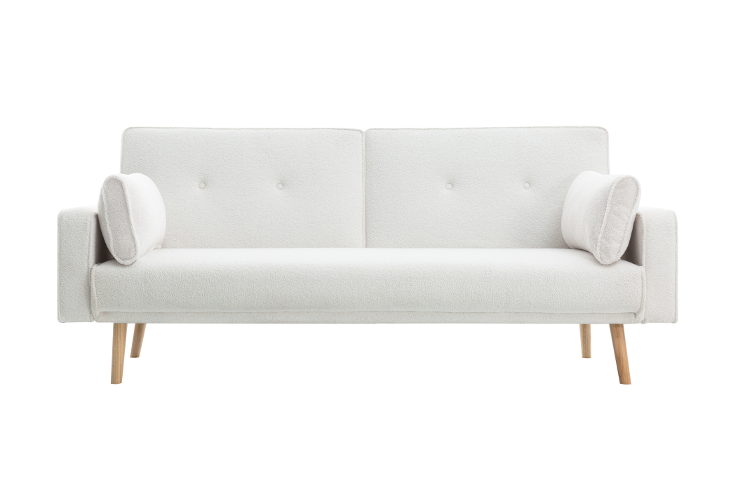 ELGA - Canapé droit 3 places scandinave convertible en tissu bouclette