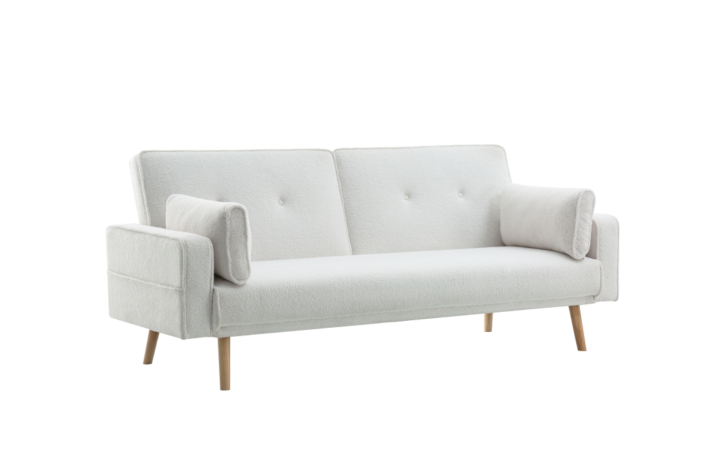 ELGA - Canapé droit 3 places scandinave convertible en tissu bouclette
