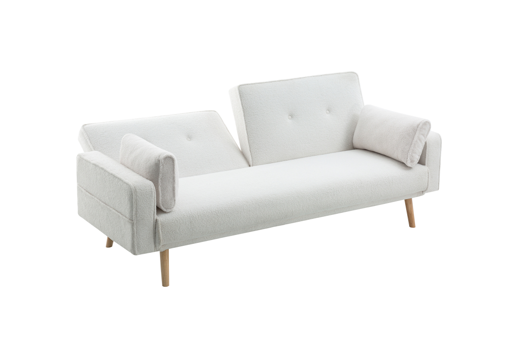 ELGA - Canapé droit 3 places scandinave convertible en tissu bouclette